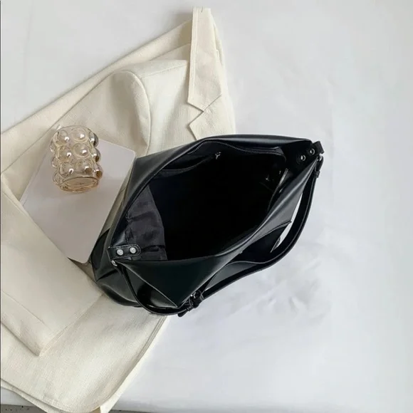 NEW Black Faux Leather Silver Studded Hobo Bag OS - Picture 4 of 6